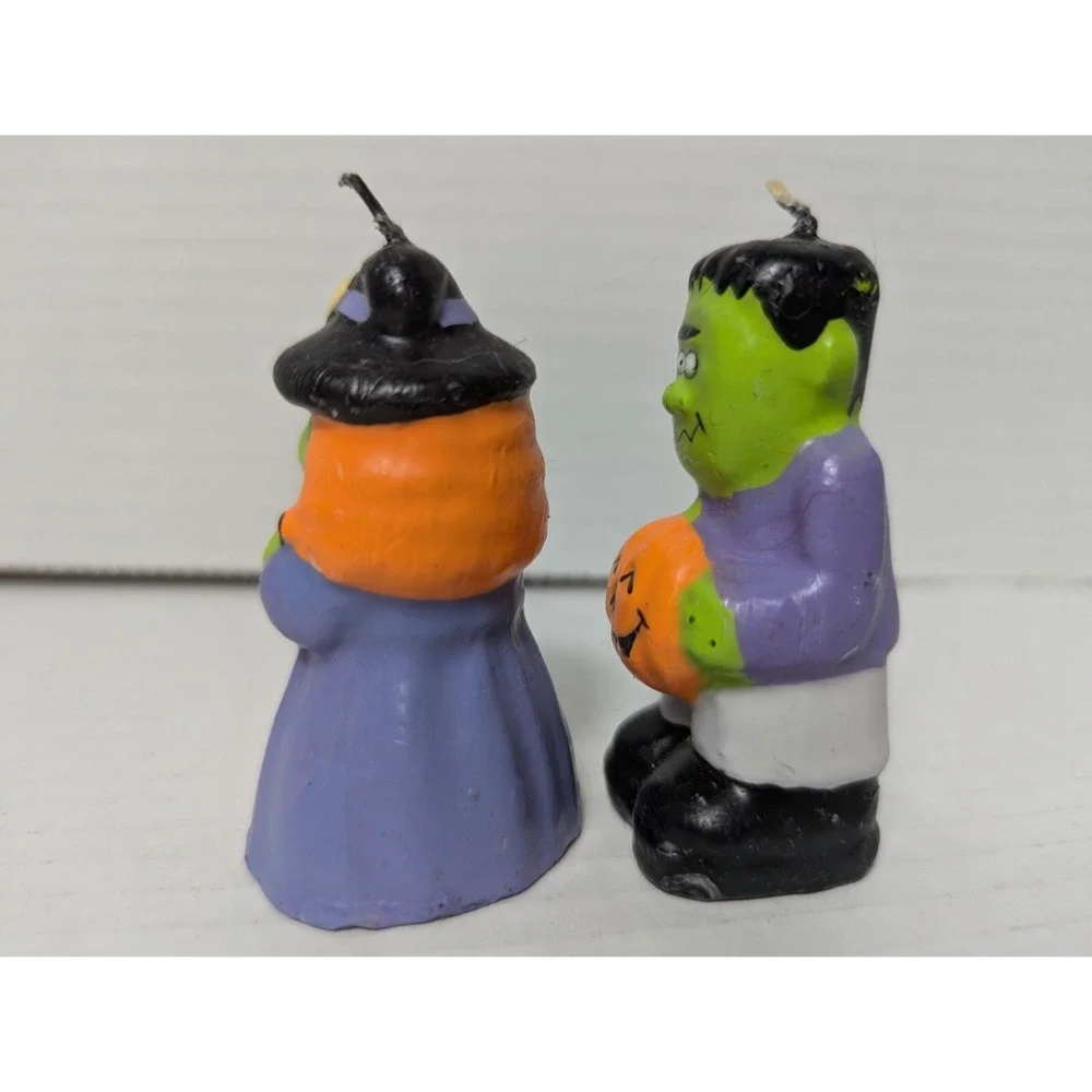 Avon Trick or Treet Halloween candle Witch and‎ Frankensteins Monster 3 inch vtg